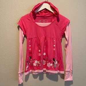 Y2K Faded Glory Girls long sleeve size 10/12‎ hood thermal floral 100% cotton